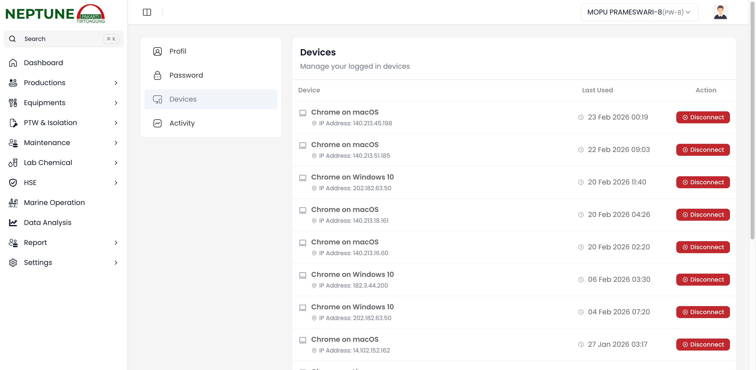 Daftar Perangkat Terhubung