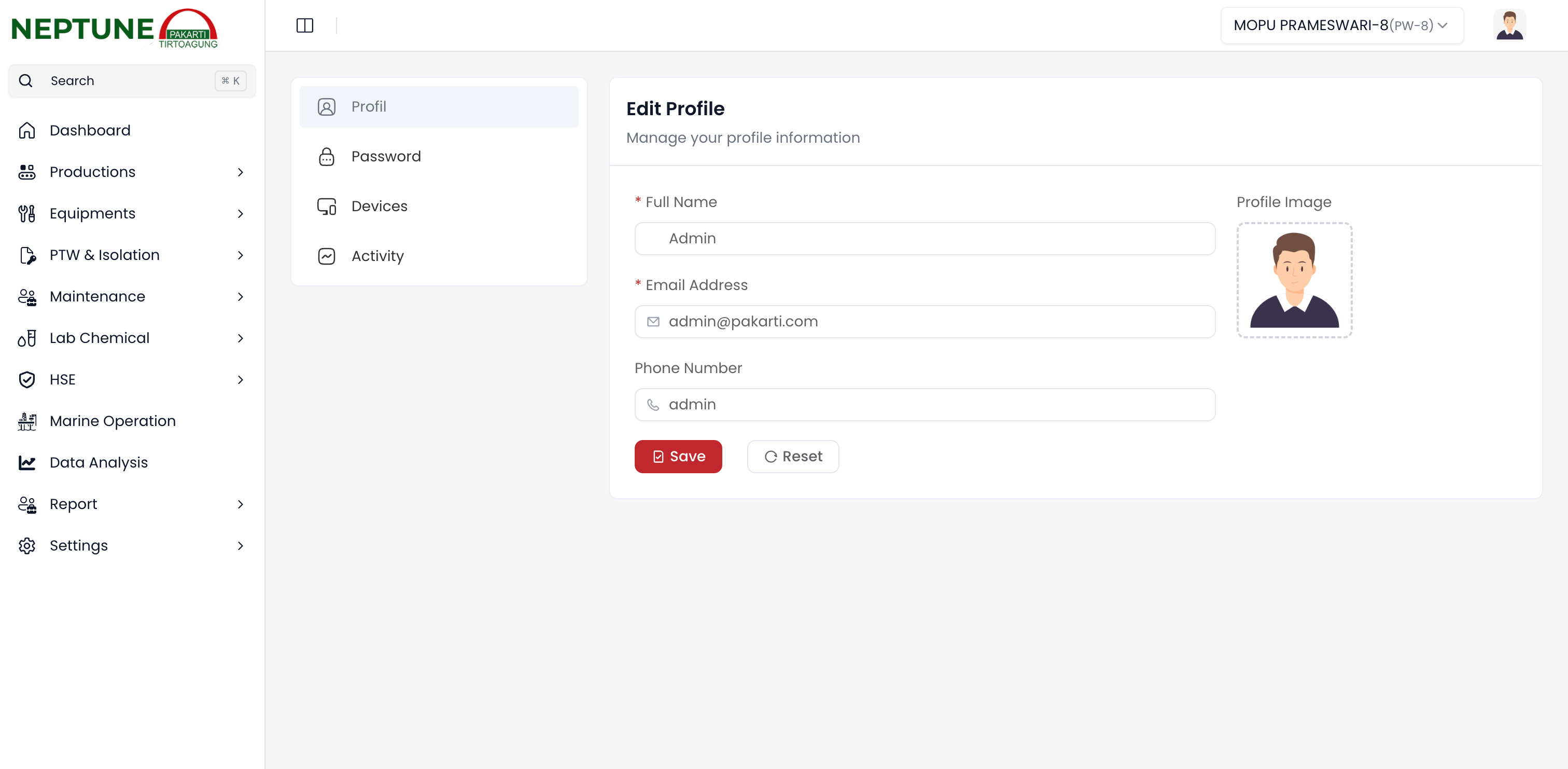 Halaman Utama Profil Pengguna