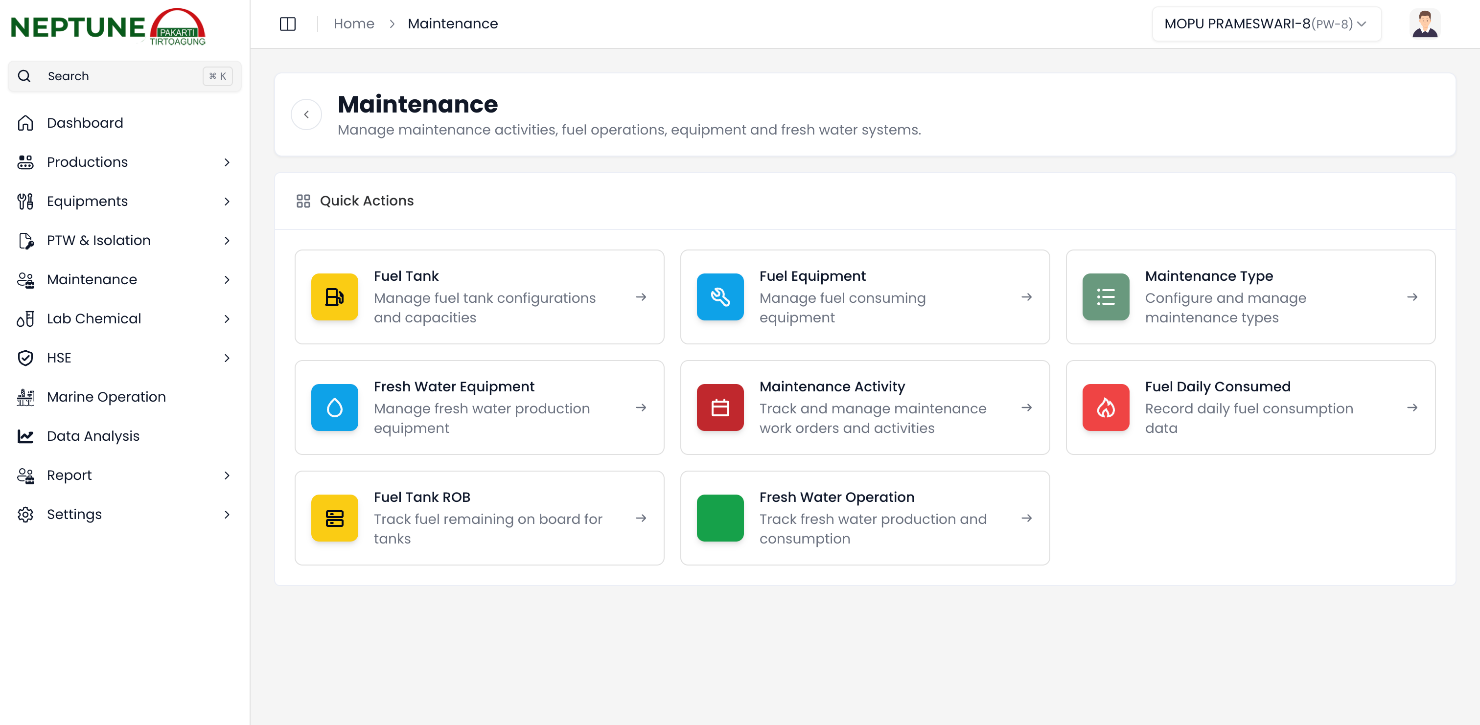 Dasbor Modul Perawatan