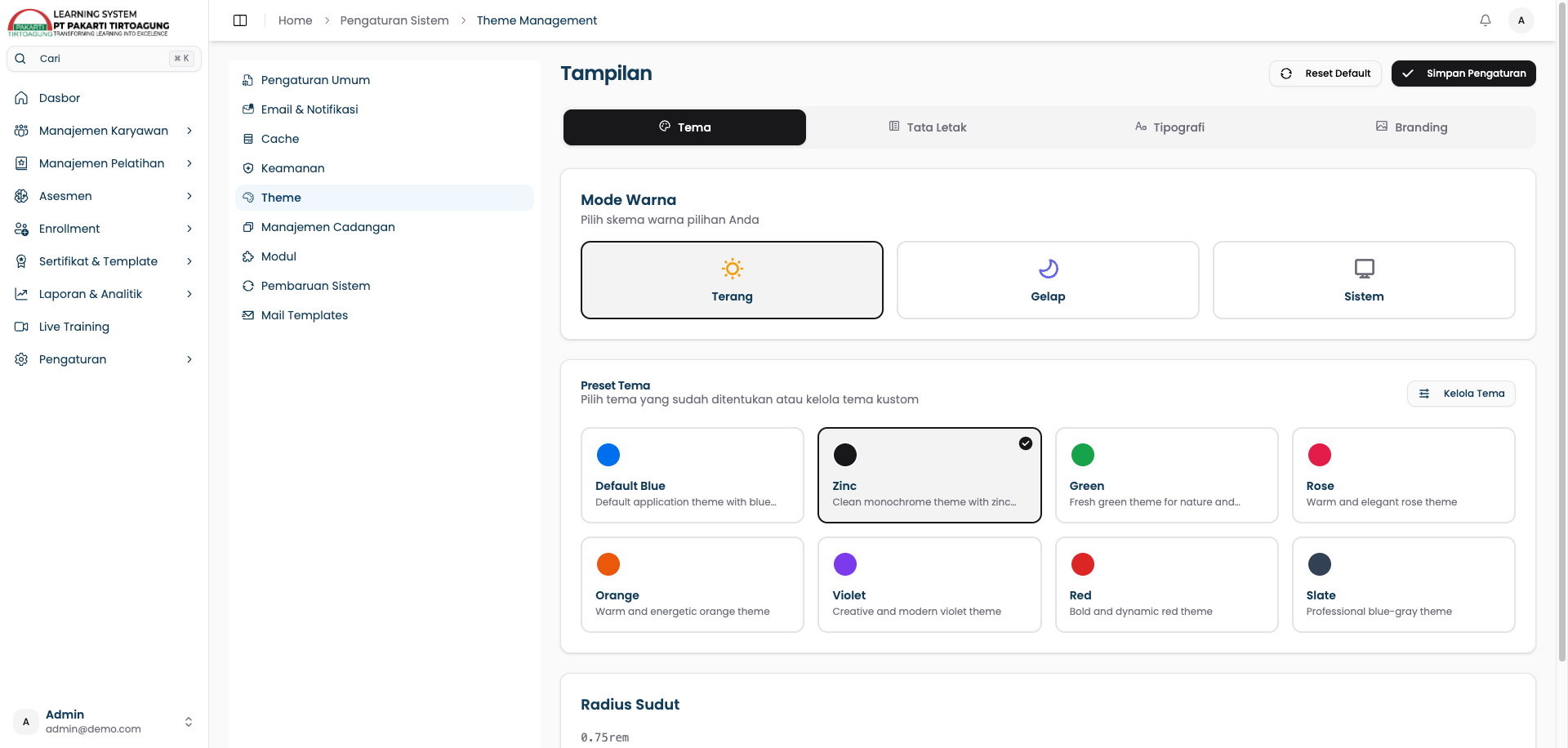 Pengaturan Theme